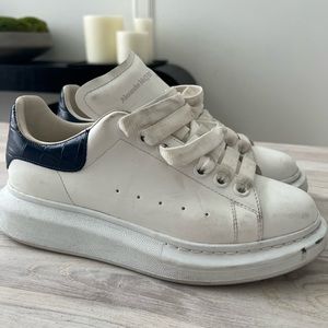 Alexander McQueen White with Navy Croc Sneaker - 38.5